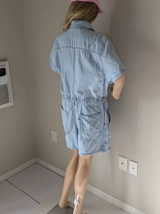 Levis Heritage Romper Women's XXL Blue Light Wash Short Sleeve Cinch Belt Loops - Picture 4 of 15